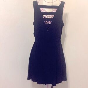 -Forever 21 Black Button Snap Front, V Bar back Dress- Medium (36-37 bust)